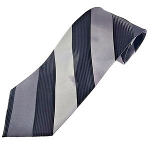 Adolfo Gray with Large Stripes Silk Tie Necktie - Like New